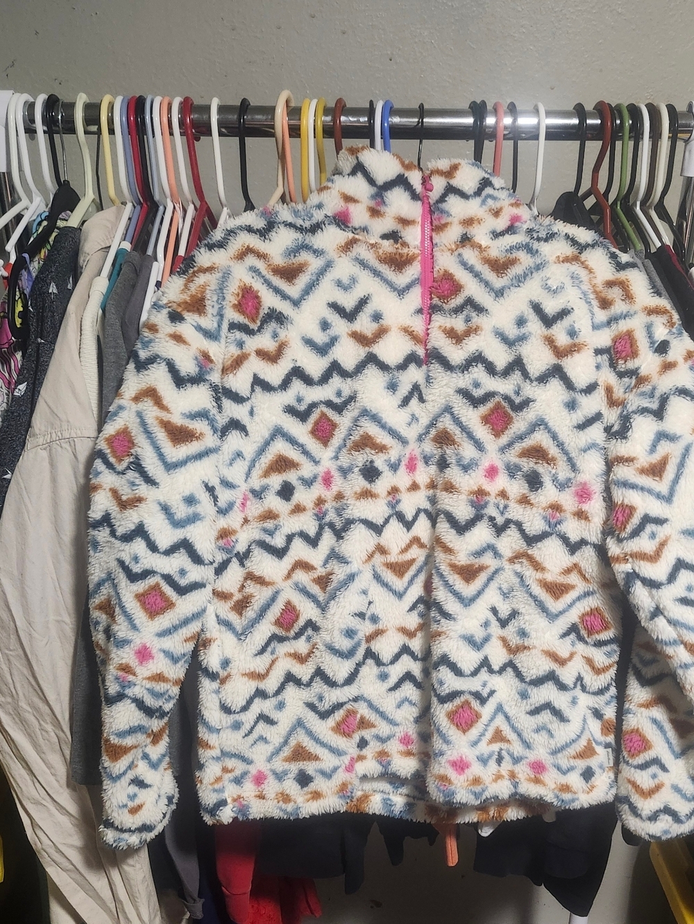 Eddie Bauer Cozy Quarter Zip Sherpa Pullover Sweater Women's Size L Arctic Aztec